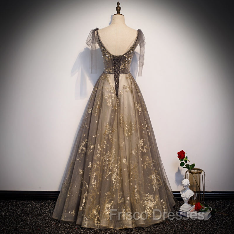 Gorgeous A-line V-neckline Long Party Dress Formal Prom Dress, Lace Evening Dress