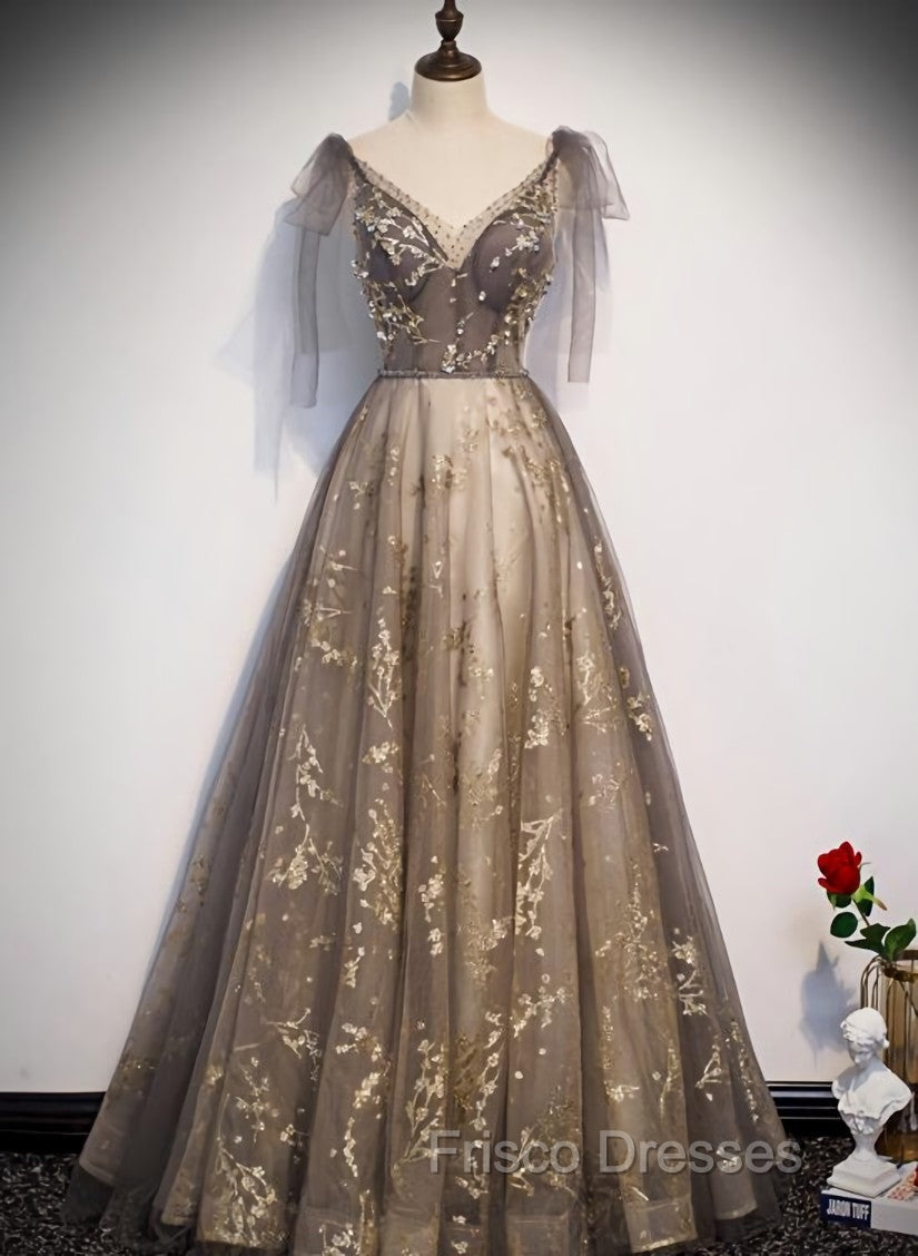 Gorgeous A-line V-neckline Long Party Dress Formal Prom Dress, Lace Evening Dress Secondary image