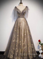 Gorgeous A-line V-neckline Long Party Dress Formal Prom Dress, Lace Evening Dress