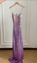 Gorgeous And Dazzling Backless Sequined Long Prom Dress Evening Dress