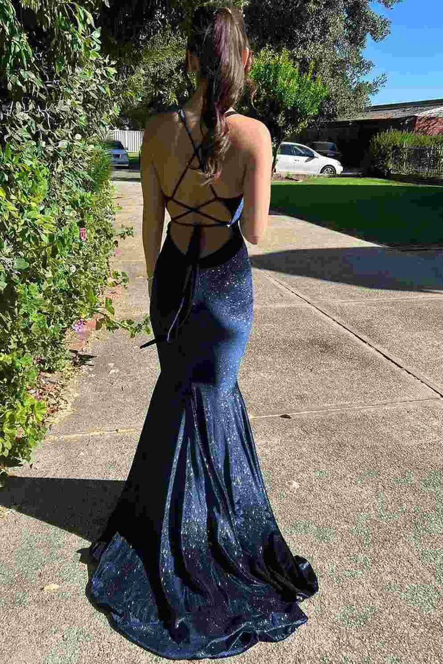 Gorgeous Backless Mermaid V-Neck Sleeveless Velvet Long Prom Dress