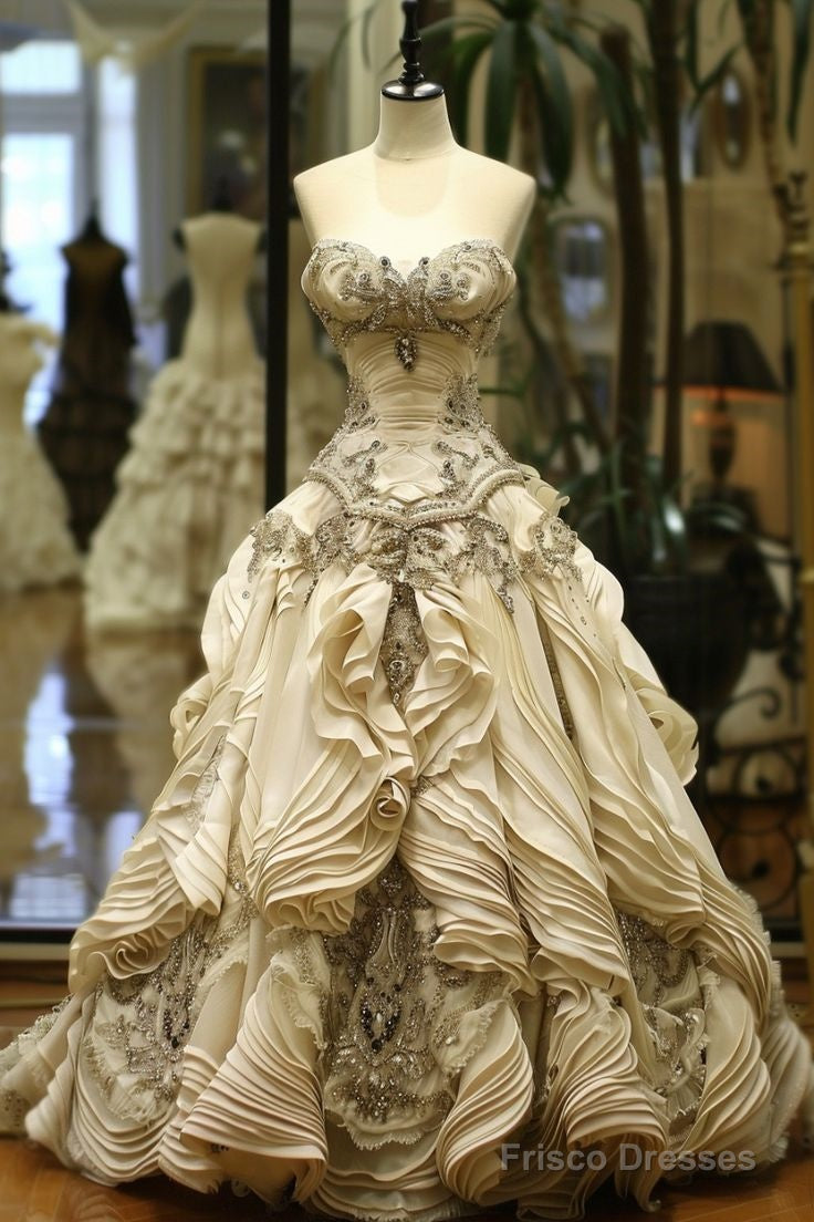 Gorgeous Ball Gown Strapless Floor Length White Layers Evening Dress Prom Dresses