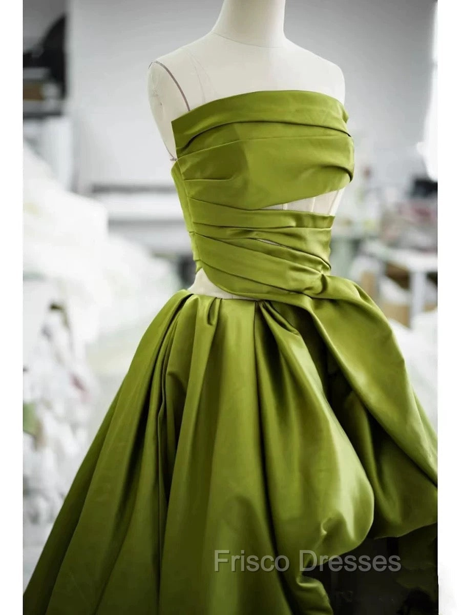 Gorgeous Balll Gown Strapless Green Satin Ruffles Long Evening Dress Formal Prom Dress Secondary image