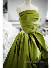 Gorgeous Balll Gown Strapless Green Satin Ruffles Long Evening Dress Formal Prom Dress