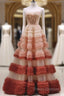 Gorgeous Balll Gown Strapless Tulle Pink Ruffles Long Formal Dress Formal Prom Dress
