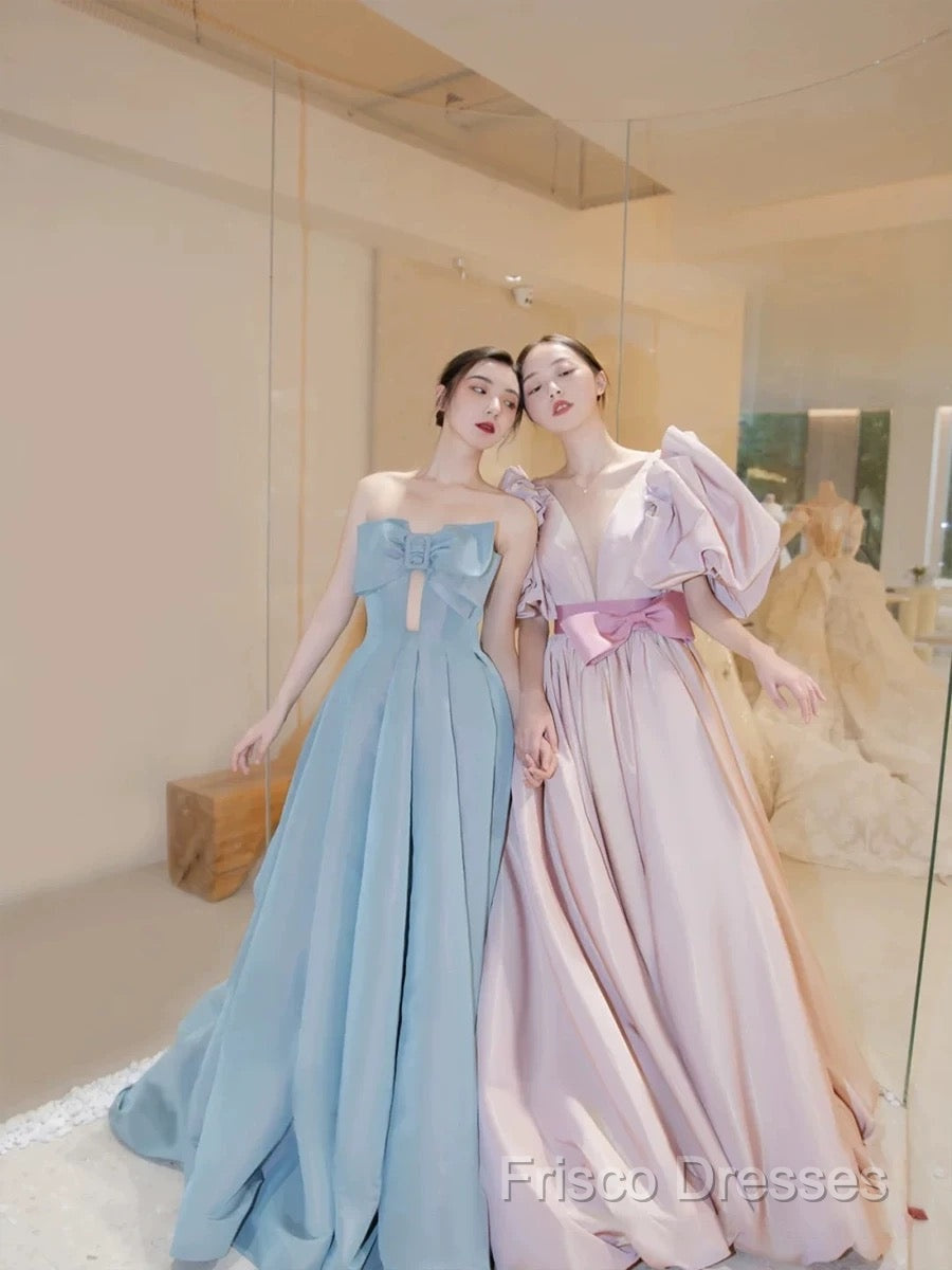 Gorgeous Balll Gown Sweetheart Blue Satin Long Formal Dress Formal Prom Dress