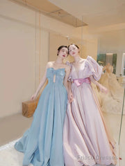 Gorgeous Balll Gown Sweetheart Blue Satin Long Evening Dress Prom Dresses