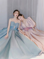 Gorgeous Balll Gown Sweetheart Blue Satin Long Formal Dress Formal Prom Dress
