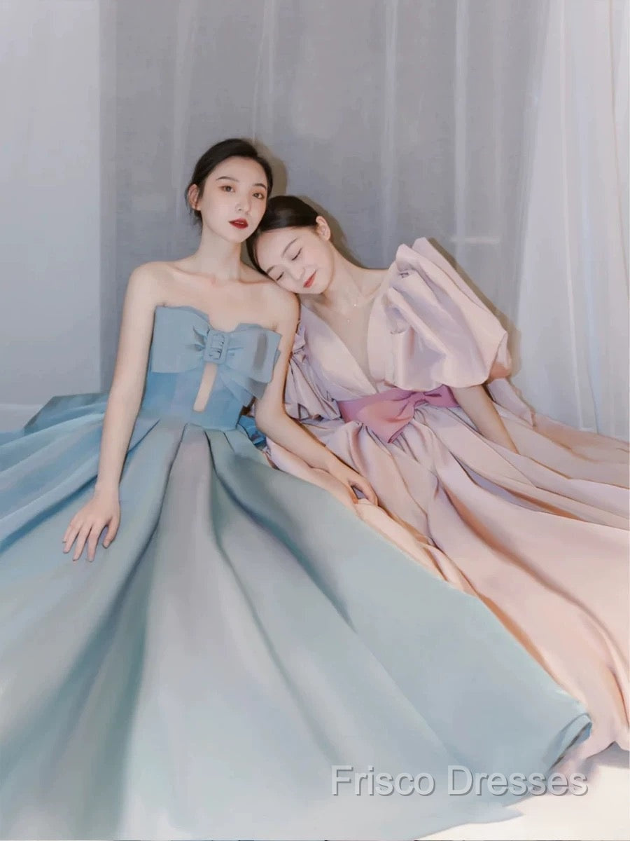 Gorgeous Balll Gown Sweetheart Blue Satin Long Formal Dress Formal Prom Dress