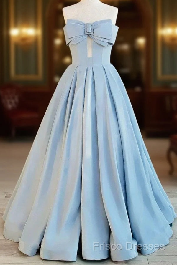 Gorgeous Balll Gown Sweetheart Blue Satin Long Formal Dress Formal Prom Dress