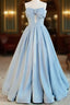 Gorgeous Balll Gown Sweetheart Blue Satin Long Formal Dress Formal Prom Dress