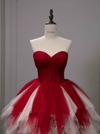 Gorgeous Balll Gown Sweetheart Red Tulle Ruffles Long Evening Dress Prom Dresses