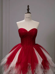 Gorgeous Balll Gown Sweetheart Red Tulle Ruffles Long Evening Dress Prom Dresses