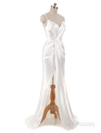 Gorgeous Beach Wedding Dress Mermaid Sleeveless Formal Dress V Neck Straps Split Ivory Bridal Gown With Court Train