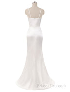 Gorgeous Beach Wedding Dress Mermaid Sleeveless Formal Dress V Neck Straps Split Ivory Bridal Gown With Court Train