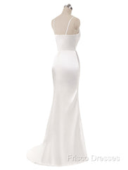 Gorgeous Beach Wedding Dress Mermaid Sleeveless Formal Dress V Neck Straps Split Ivory Bridal Gown With Court Train