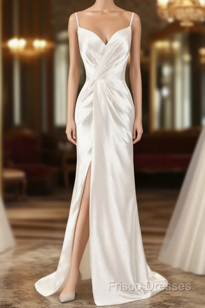 Gorgeous Beach Wedding Dress Mermaid Sleeveless Formal Dress V Neck Straps Split Ivory Bridal Gown With Court Train