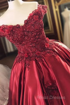 Gorgeous Beaded Lace V Neck Off Shoulder Long Burgundy Formal Prom Dress