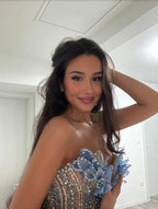 Gorgeous Beaded Sexy Elegant V-Neck Low-Cut Long Slit Prom Dress Evening Gown Party Dress