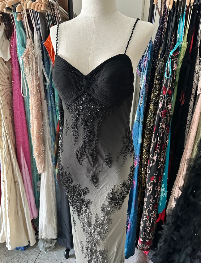 Gorgeous Black And Gray Gradient Beaded Chiffon Long Prom Dress Evening Dress
