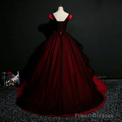 Gorgeous Black And Red Embroidery Quinceanera Dresses, Lace Applique Tulle Gowns