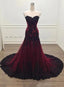 Gorgeous Black And Wine Red Mermaid Long Evening Gown Party Dress, Sweetheart Lace Formal Dresses