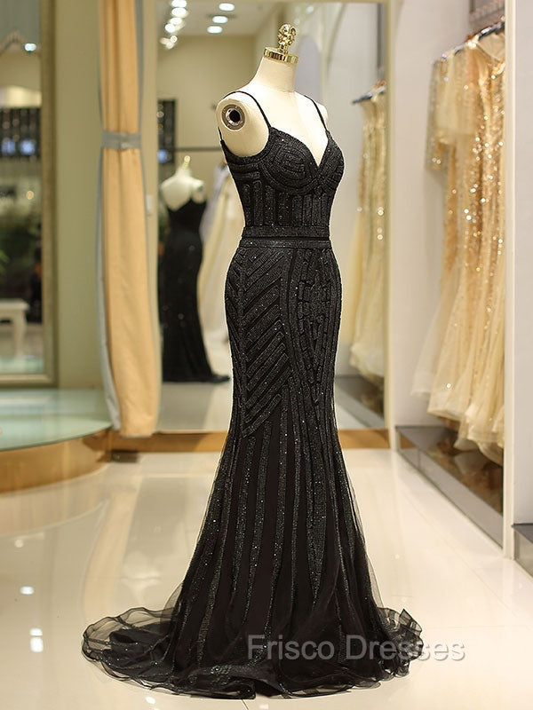 Gorgeous Black Evening Dress Mermaid Luxury Heavy Beaded Straps Long Formal Evening Dress Secondary image
