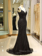 Gorgeous Black Evening Dress Mermaid Luxury Heavy Beaded Straps Long Formal Evening Dress