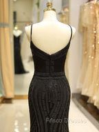 Gorgeous Black Evening Dress Mermaid Luxury Heavy Beaded Straps Long Formal Evening Dress
