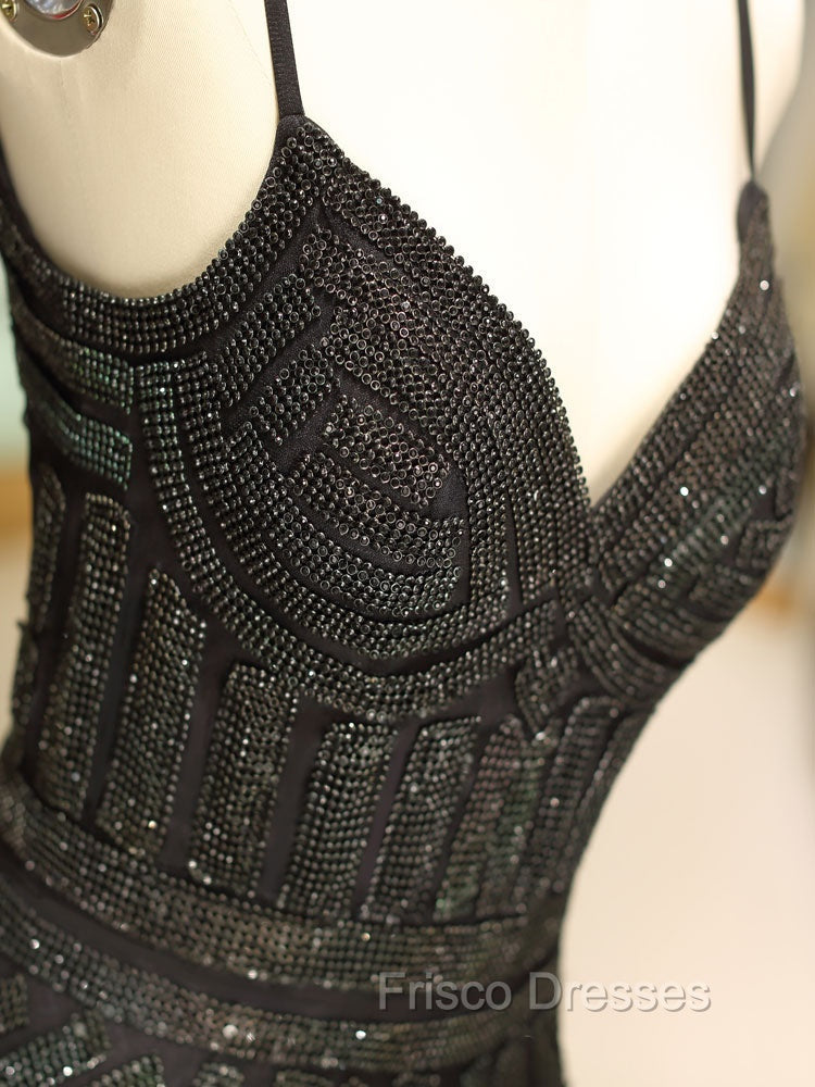 Gorgeous Black Evening Dress Mermaid Luxury Heavy Beaded Straps Long Formal Evening Dress