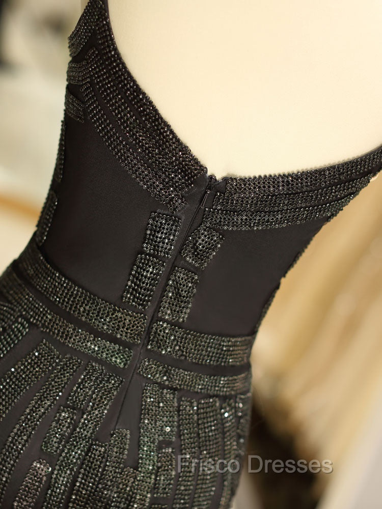 Gorgeous Black Evening Dress Mermaid Luxury Heavy Beaded Straps Long Formal Evening Dress