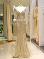 Gorgeous Black Evening Dress Mermaid Luxury Heavy Beaded Straps Long Formal Evening Dress