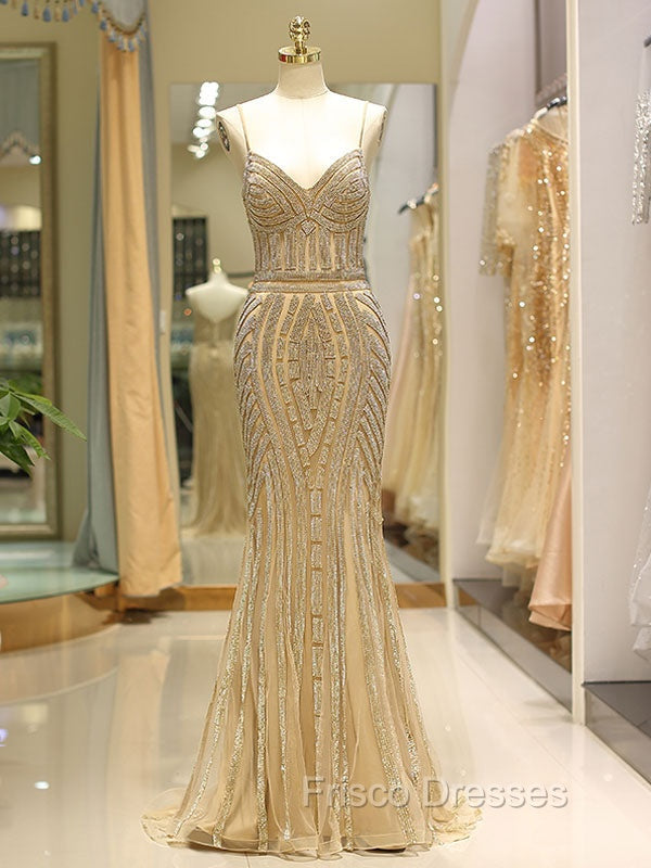 Gorgeous Black Evening Dress Mermaid Luxury Heavy Beaded Straps Long Formal Evening Dress