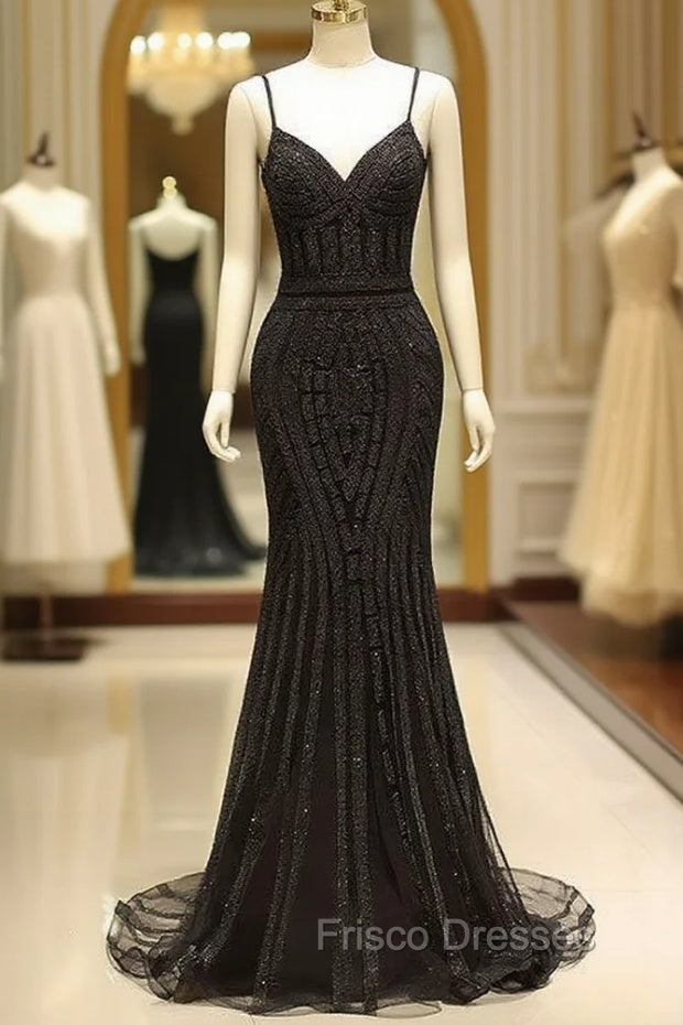 Gorgeous Black Evening Dress Mermaid Luxury Heavy Beaded Straps Long Formal Evening Dress Main image