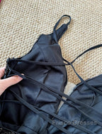 Gorgeous Black Sequin Mermaid Spaghetti Strap Vling Long Formal Prom Dress Backless Formal Evening Dress