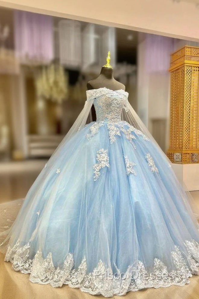 Gorgeous Light Blue Quinceanera Dress With Cape Princess Birthday Sweet 15 Main image
