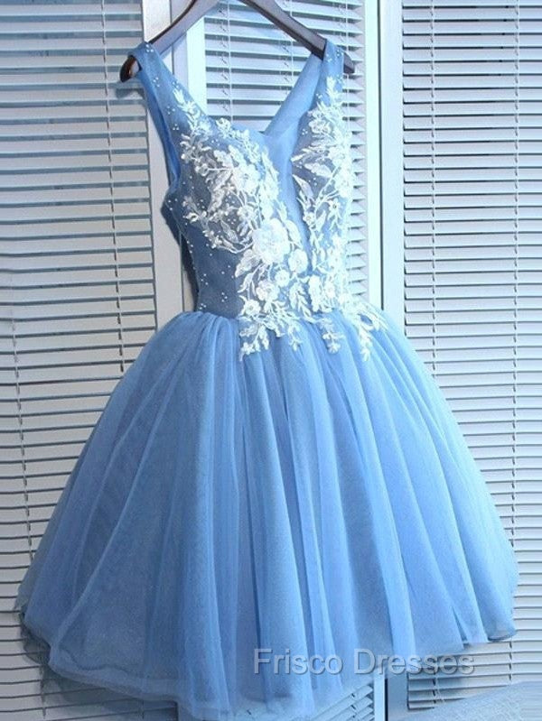 Gorgeous Blue Short Homecoming Dress V-Neck Lace-Up Hoco Dress Secondary image