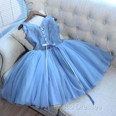 Gorgeous Blue Short Homecoming Dress V-Neck Lace-Up Hoco Dress