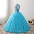 Gorgeous Blue Tulle Ball Gown Lace Top Sweet 16 Dress, Blue Quinceanera Dress