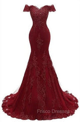 Gorgeous Burgundy Formal Prom Party Gowns| Mermaid Lace Evening Gowns