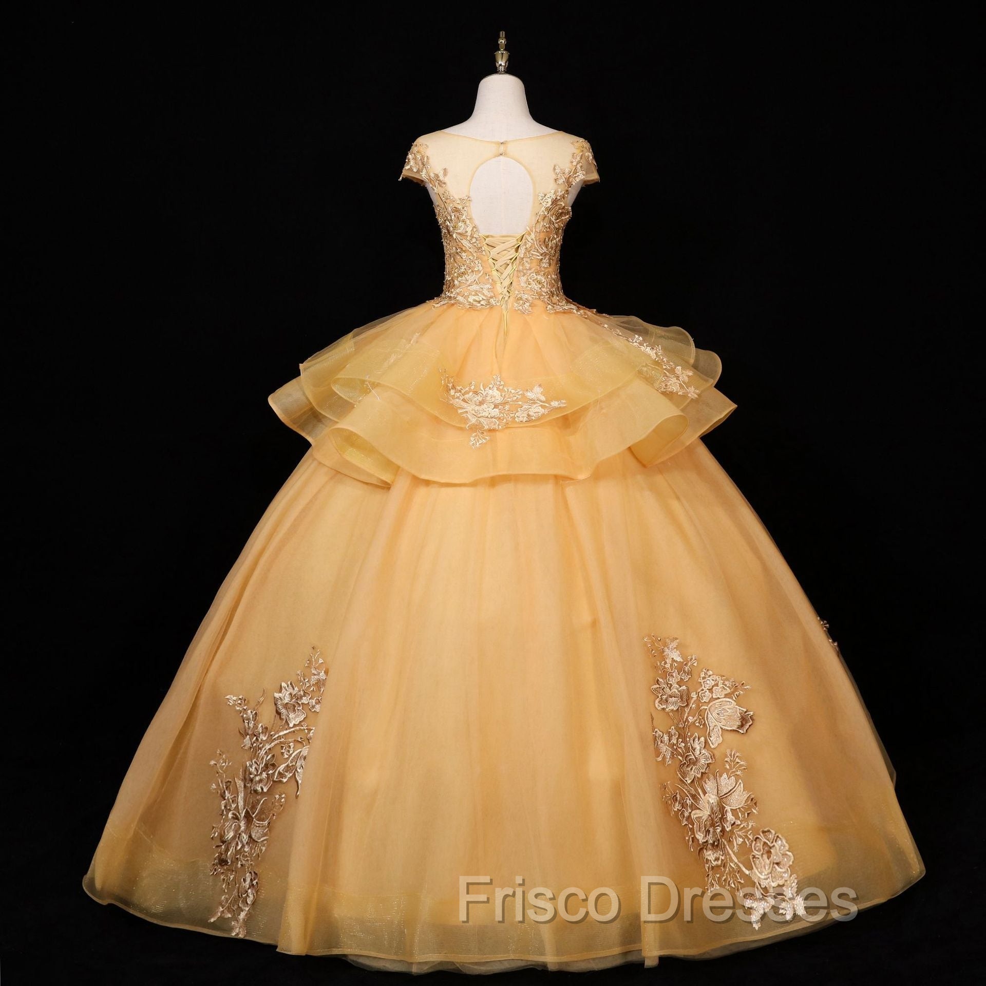Gorgeous Champagne Ball Gown Sweet 16 Gown with Lace, Flowers Lace Formal Dress