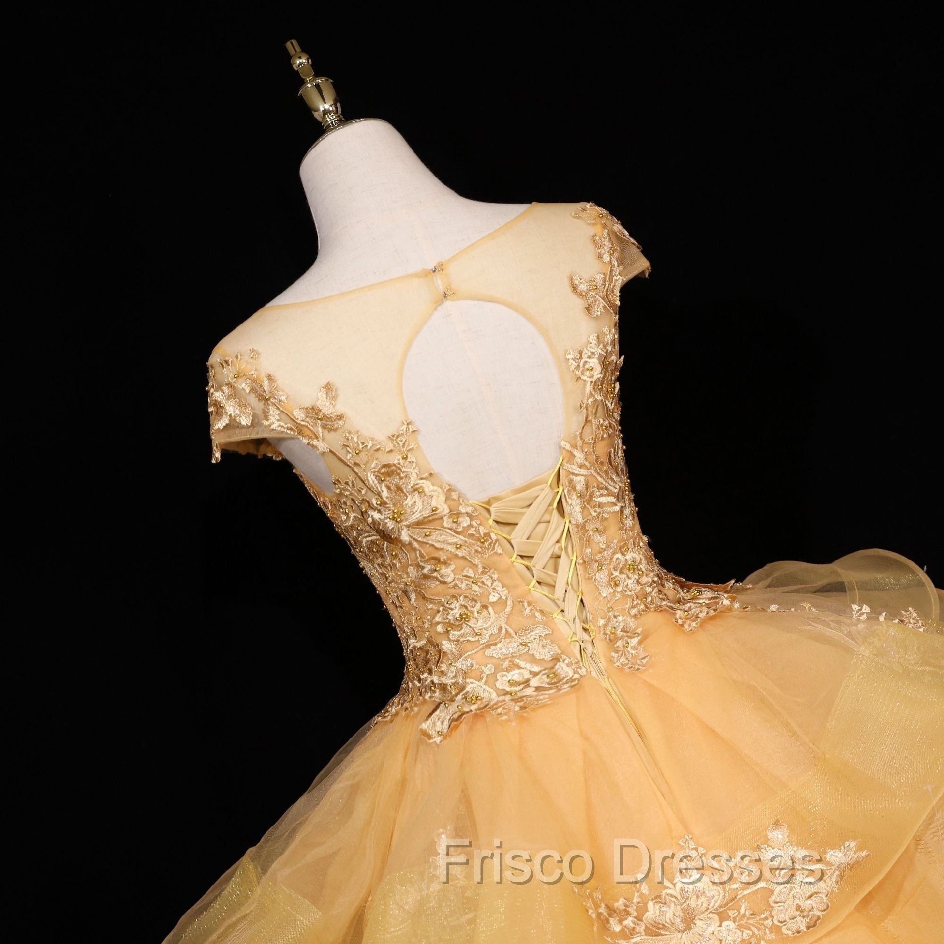 Gorgeous Champagne Ball Gown Sweet 16 Gown with Lace, Flowers Lace Formal Dress