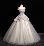 Gorgeous Court Silver-White One-Shoulder Sequin Tulle Long Ball Gown Evening Dress Sweet 16 Dress