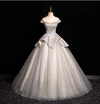 Gorgeous Court Silver-White One-Shoulder Sequin Tulle Long Ball Gown Evening Dress Sweet 16 Dress