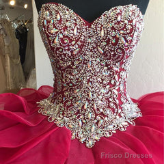 Gorgeous Crystal Beaded Bodice Corset Organza Ruffles Quinceanera Dresses Ball Gowns