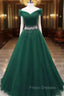Gorgeous Dark Green Tulle Off Shoulder Long Party Dress, Formal Prom Gown