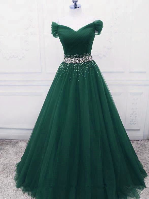 Gorgeous Dark Green Tulle Off Shoulder Long Party Dress, Prom Gown Secondary image