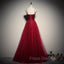 Gorgeous Dark Red Straps Tulle Long Party Dress, A-line Formal Dress