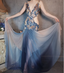 Gorgeous Gradient Blue 3D Floral Openwork Chiffon Long Prom Dress Evening Dress