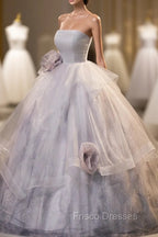 Gorgeous Gray Tulle Long Formal Dress, Gray Strapless Evening Dress